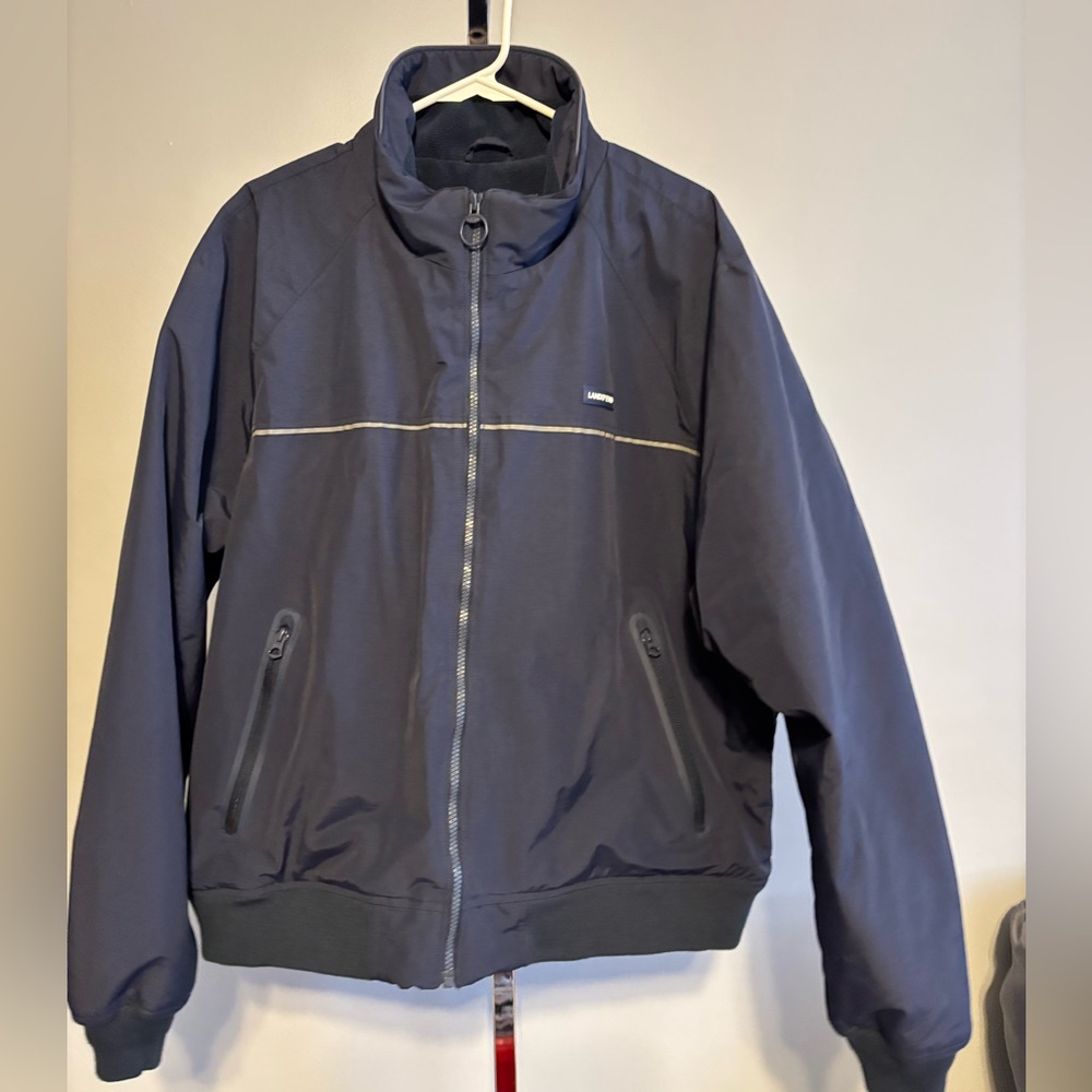 Lands End Mens Lightweight Winter Jacket Navy Blue Zip Pockets‎ XL